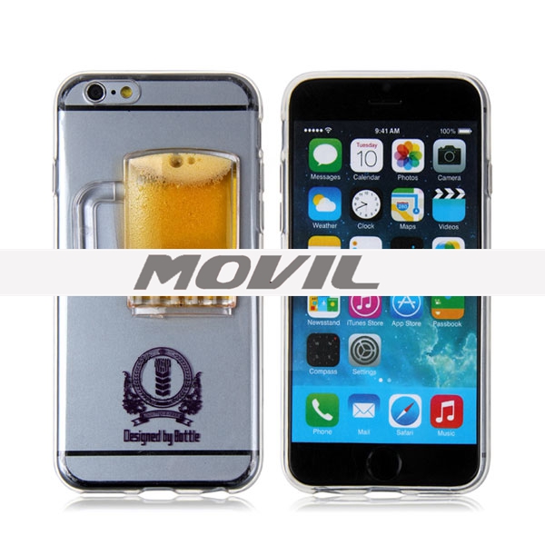 NP-2450 3D líquido cerveza taza vidrio teléfono celular funda para Apple iPhone 6-0